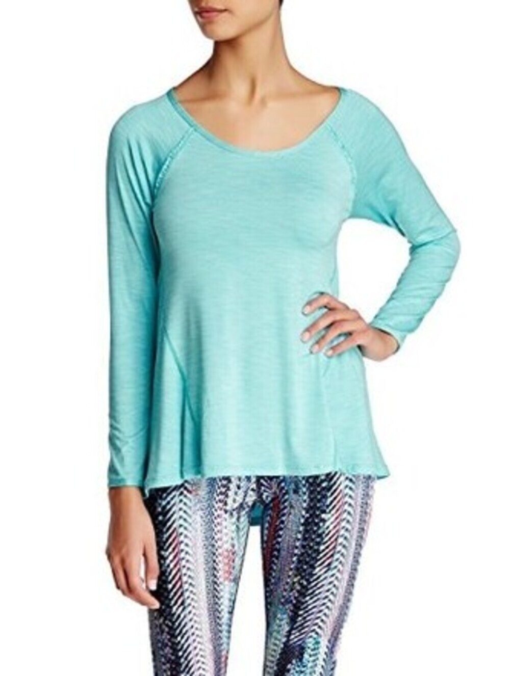 Betsey Johnson Women's Space Dye Long Sleeve Tee Fresh Teal Size S